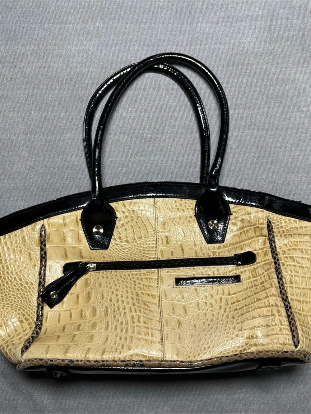 Snakeskin Satchel Handbag Cream Black Brown Y2K Office Chic Purse